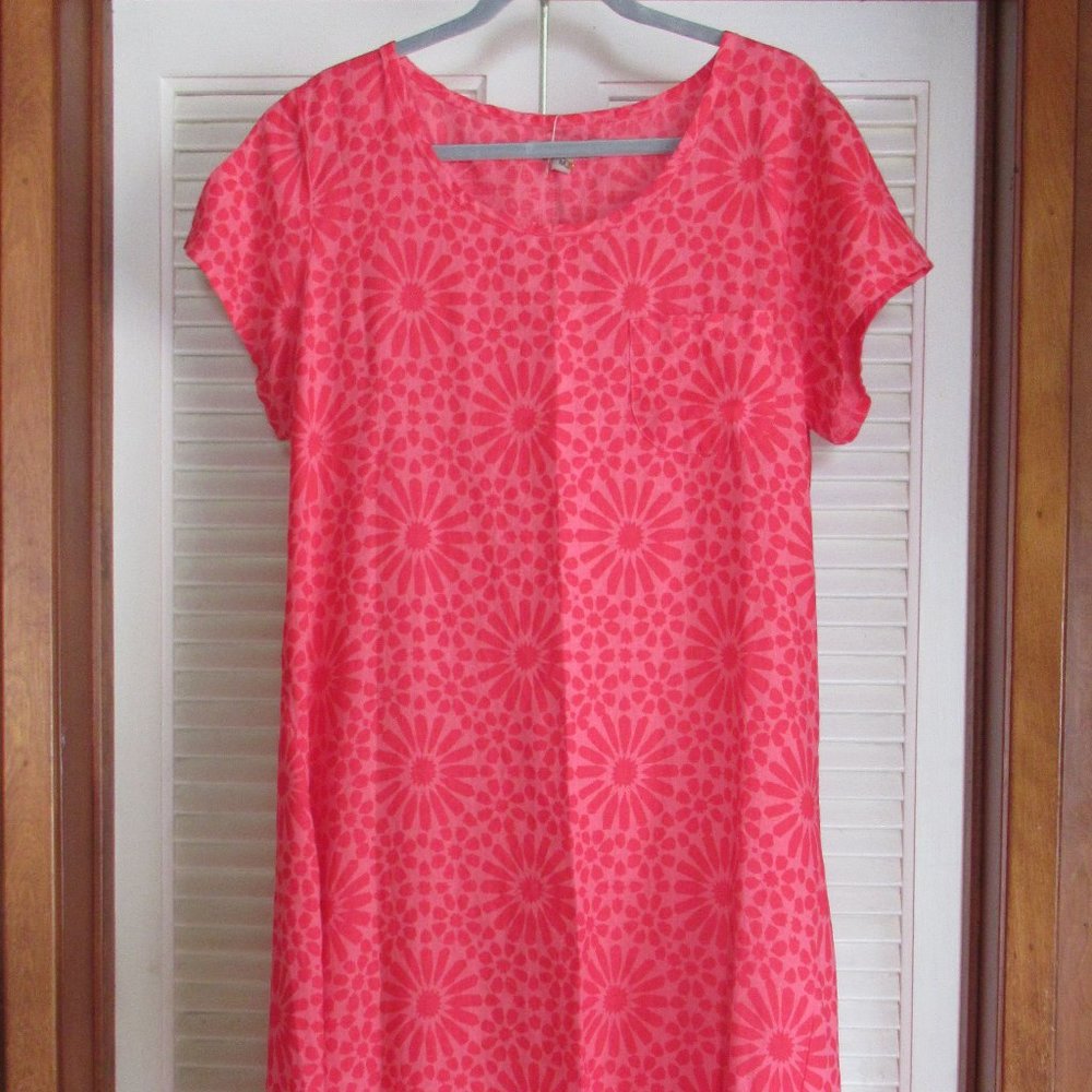 Large (medium that fits like a large) coral pink FLAX linen dress